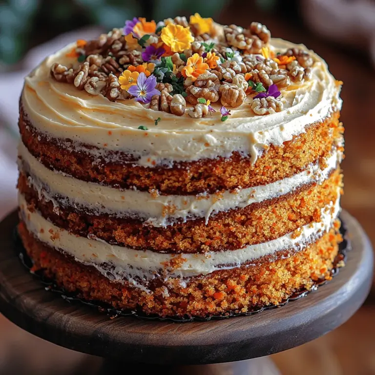 Der Goldene Ernte Karottenkuchen ist ein wahrhaftiger Genuss, der nicht nur durch seinen köstlichen Geschmack besticht, sondern auch durch seine saftige Textur und die aromatischen Gewürze, die den Herbst in jede Gabel bringen. Dieser Kuchen kombiniert die Süße von frischen Karotten und saftiger Ananas mit einem cremigen Frischkäse-Frosting, was ihn zum perfekten Dessert für jede Feier macht. Ob für einen Geburtstag, ein Familienfest oder einfach als süße Belohnung nach einem langen Tag – dieser Karottenkuchen wird Ihre Gäste begeistert.