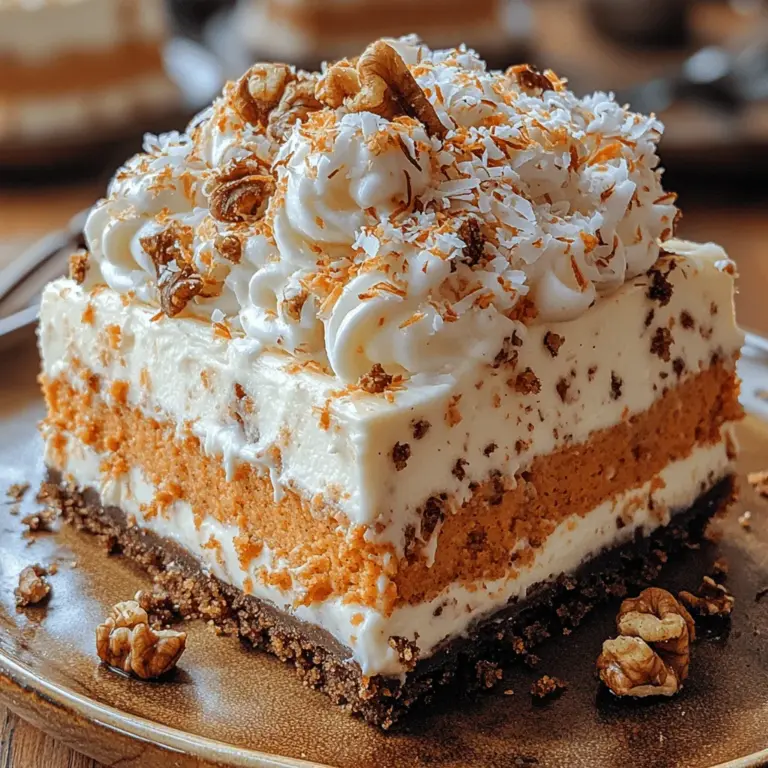 Die Karottenkuchenschicht ist das Herzstück dieses Desserts und sorgt für eine wunderbare Feuchtigkeit und einen natürlichen Süßgeschmack. Hier sind die Hauptbestandteile: