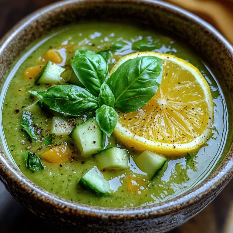 Die Verwendung von frischem Basilikum in dieser Suppe ist entscheidend, da es nicht nur einen kräftigen Geschmack verleiht, sondern auch zahlreiche gesundheitliche Vorteile bietet. Basilikum enthält Antioxidantien, die helfen, den Körper vor freien Radikalen zu schützen, und hat entzündungshemmende Eigenschaften. Außerdem wird Basilikum in der traditionellen Medizin oft für seine positiven Effekte auf die Verdauung und das Immunsystem geschätzt. Diese frischen Blätter sind das Herzstück der Suppe und bringen eine aromatische Frische, die perfekt mit den anderen Zutaten harmoniert.