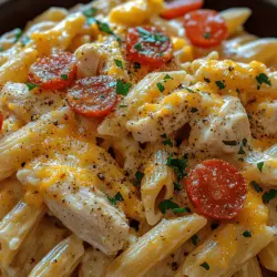 Für die cremige Hähnchen-Bacon-Ranch-Pasta benötigen wir einige einfache, aber geschmackvolle Zutaten. Die Hauptbestandteile sind: