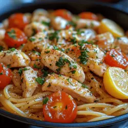 Die Zesty One-Pot Lemon Chicken Pasta ist nicht nur ein köstliches, sondern auch ein unkompliziertes Gericht, das perfekt für hektische Wochentage geeignet ist. Mit der Kombination aus zartem Hähnchen, frischen Kirschtomaten und dem spritzigen Geschmack von Zitrone wird dieses Rezept schnell zum Favoriten in Ihrer Küche. Dieses Gericht vereint frische Zutaten und eine einfache Zubereitung, sodass Sie in kürzester Zeit eine schmackhafte Mahlzeit auf dem Tisch haben.