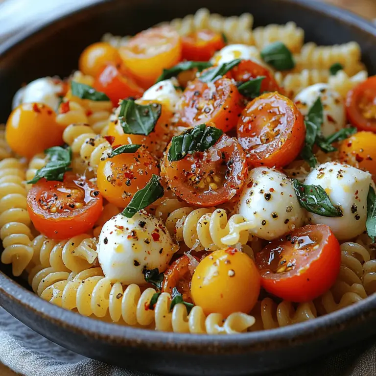 Der Caprese-Pasta-Salat ist eine köstliche und erfrischende Option, die ideal für warme Tage oder als Beilage zu Grillgerichten ist. Diese einfache und dennoch geschmackvolle Kombination aus Fusilli-Pasta, saftigen Kirschtomaten, cremigem Mozzarella und aromatischem Basilikum bringt italienische Küche direkt auf Ihren Tisch. Wenn Sie auf der Suche nach einem schnellen, gesunden und schmackhaften Gericht sind, das die Aromen des Sommers einfängt, dann ist dieser Pasta-Salat genau das Richtige für Sie.