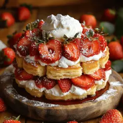 Der Erdbeer-Glücklicher Kuchen ist nicht nur ein Fest für die Sinne, sondern auch ein einfaches und schnelles Rezept, das sich perfekt für jede Gelegenheit eignet. Ob für einen sommerlichen Geburtstagsfeier, ein Picknick im Park oder einfach als süßes Dessert zum Nachmittagskaffee – dieser Kuchen bringt Freude und gute Laune auf den Tisch. Die Kombination aus frisch gebackenen Kuchenstücken, saftigen Erdbeeren und luftiger Schlagsahne macht diesen Kuchen zu einem unwiderstehlichen Dessert, das sowohl Kinder als auch Erwachsene begeistert.