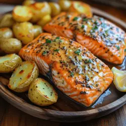In der Welt der Küche gibt es wenige Kombinationen, die so vielseitig und schmackhaft sind wie Lachs und Kartoffeln. Wenn Sie auf der Suche nach einem Rezept sind, das sowohl einfach zuzubereiten als auch voller Geschmack ist, sind Sie hier genau richtig! Unser Rezept für „Zesty Zitrone Knoblauch Butter Lachs mit knusprigen Kartoffeln“ vereint die frischen Aromen von Zitrone und Knoblauch mit dem herzhaften Geschmack von Lachs und der perfekten Knusprigkeit von Kartoffeln. Diese Mahlzeit ist ideal für ein schnelles Abendessen unter der Woche oder als besonderes Highlight für ein gemütliches Wochenende mit Freunden und Familie.