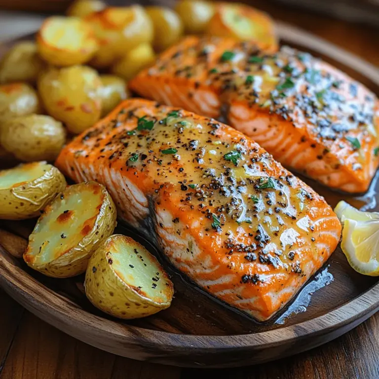 In der Welt der Küche gibt es wenige Kombinationen, die so vielseitig und schmackhaft sind wie Lachs und Kartoffeln. Wenn Sie auf der Suche nach einem Rezept sind, das sowohl einfach zuzubereiten als auch voller Geschmack ist, sind Sie hier genau richtig! Unser Rezept für „Zesty Zitrone Knoblauch Butter Lachs mit knusprigen Kartoffeln“ vereint die frischen Aromen von Zitrone und Knoblauch mit dem herzhaften Geschmack von Lachs und der perfekten Knusprigkeit von Kartoffeln. Diese Mahlzeit ist ideal für ein schnelles Abendessen unter der Woche oder als besonderes Highlight für ein gemütliches Wochenende mit Freunden und Familie.