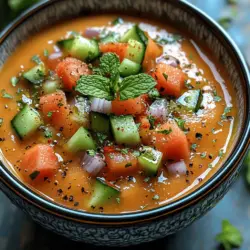 Die Wassermelone ist nicht nur ein erfrischendes Obst, sondern bietet auch zahlreiche gesundheitliche Vorteile. Sie ist reich an Vitaminen, Mineralien und Antioxidantien. Darüber hinaus enthält sie viel Wasser, was sie zu einem idealen Lebensmittel zur Hydratation macht. Diese Eigenschaften machen die Wassermelonen-Gazpacho zu einer ausgezeichneten Wahl für gesundheitsbewusste Genießer.