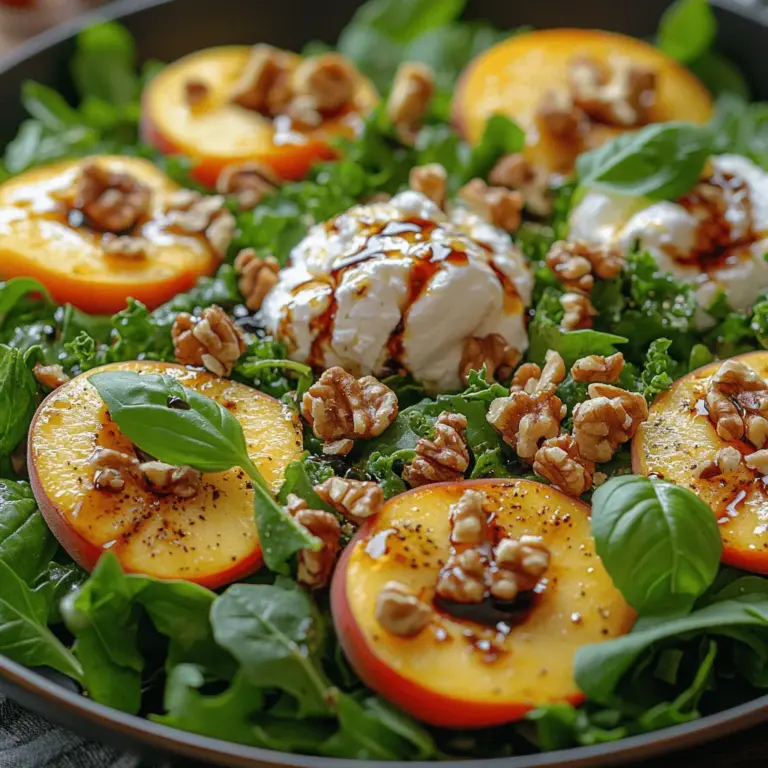Pfirsiche sind die Stars in diesem Rezept. Diese saftigen Früchte sind nicht nur köstlich, sondern auch reich an Vitaminen und Mineralstoffen. Sie enthalten Vitamin C, Vitamin A und Ballaststoffe, die alle zur Förderung einer guten Gesundheit beitragen. Frische, reife Pfirsiche sind in den Sommermonaten am besten erhältlich, und ihre Süße verleiht dem Salat eine besondere Note. Wenn Sie die Möglichkeit haben, lokale Bauernmärkte zu besuchen, sollten Sie die dort angebotenen Pfirsiche in Betracht ziehen, da sie oft frischer und geschmackvoller sind als im Supermarkt gekaufte.
