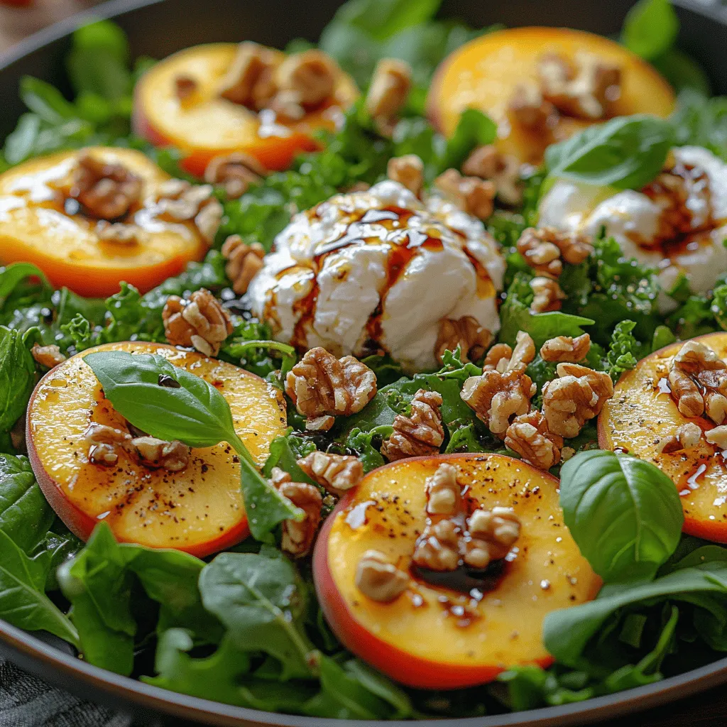 Pfirsiche sind die Stars in diesem Rezept. Diese saftigen Früchte sind nicht nur köstlich, sondern auch reich an Vitaminen und Mineralstoffen. Sie enthalten Vitamin C, Vitamin A und Ballaststoffe, die alle zur Förderung einer guten Gesundheit beitragen. Frische, reife Pfirsiche sind in den Sommermonaten am besten erhältlich, und ihre Süße verleiht dem Salat eine besondere Note. Wenn Sie die Möglichkeit haben, lokale Bauernmärkte zu besuchen, sollten Sie die dort angebotenen Pfirsiche in Betracht ziehen, da sie oft frischer und geschmackvoller sind als im Supermarkt gekaufte.