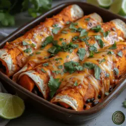 Die Süßkartoffel-Schwarze-Bohnen-Enchiladas sind eine köstliche und gesunde Option für alle, die auf der Suche nach einem herzhaften, vegetarischen Gericht sind. Diese mexikanisch inspirierten Enchiladas kombinieren die Süße von Süßkartoffeln mit der herzhaften Fülle schwarzer Bohnen und dem Crunch von Mais. Sie sind nicht nur ein Genuss für den Gaumen, sondern auch eine hervorragende Wahl für eine ausgewogene Ernährung, da sie reich an Vitaminen, Mineralstoffen und Ballaststoffen sind.
