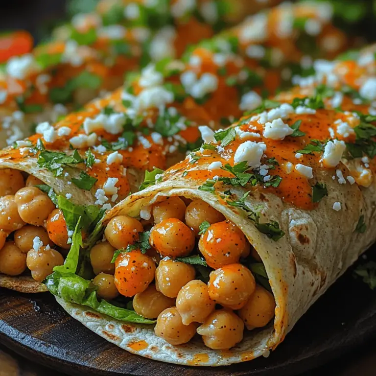 Willkommen in der köstlichen Welt der knusprigen Buffalo-Kichererbsen-Wraps! Dieses Rezept vereint gesunde Zutaten mit einem unwiderstehlichen Geschmack und ist die perfekte Wahl für alle, die auf der Suche nach einer schnellen und nahrhaften Mahlzeit sind. Die Kombination aus würzigen, knusprig gerösteten Kichererbsen und frischen Gemüsesorten eingewickelt in einer Vollkorn-Tortilla macht diese Wraps zu einem Highlight für jede Gelegenheit – sei es als schnelles Mittagessen, für ein Picknick oder für einen geselligen Abend mit Freunden.