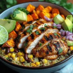 Zesty Chipotle Chicken Sweet Potato Bowls sind nicht nur ein Genuss für die Geschmacksknospen, sondern auch eine nährstoffreiche Mahlzeit, die sich perfekt für jede Gelegenheit eignet. Diese bunten Schalen vereinen die herzhaften Aromen von mariniertem Hähnchen, süßen, gerösteten Süßkartoffeln und frischen Zutaten, was sie zu einer idealen Wahl für gesundheitsbewusste Esser macht. Ursprünglich inspiriert von der mexikanischen Küche, bietet dieses Rezept eine köstliche Kombination aus Schärfe und Süße – perfekt für alle, die Abwechslung in ihre Ernährung bringen möchten.