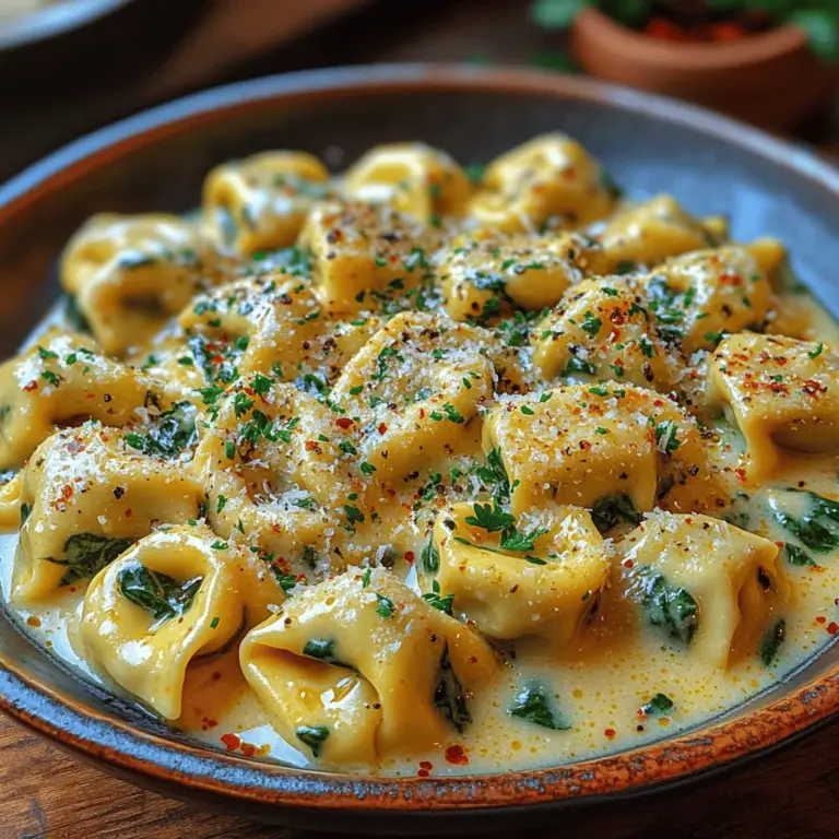 Cremige Knoblauch-Spinat Tortellini sind nicht nur ein Fest für die Augen, sondern auch ein wahrer Genuss für den Gaumen. Dieses Gericht kombiniert die zarte Textur von Käsetortellini mit einer reichhaltigen, cremigen Soße, die mit aromatischem Knoblauch und frischem Spinat verfeinert wird. Ideal für ein schnelles Abendessen unter der Woche oder als Highlight bei einem besonderen Anlass – diese Tortellini bringen italienische Küche direkt auf Ihren Tisch.