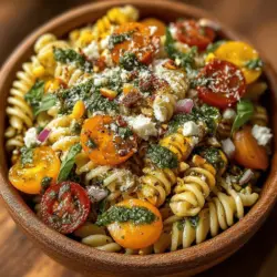 Der Sonnige Süßmais-Pesto-Nudelsalat ist ein farbenfrohes und geschmackvolles Gericht, das ideal für warme Sommertage ist. Dieses Rezept vereint die Süße frischen Maises mit dem aromatischen Geschmack von Basilikumpesto und knackigem Gemüse. Es ist nicht nur einfach zuzubereiten, sondern auch eine wunderbare Option für Grillabende, Picknicks oder als leichtes Mittagessen. Der Salat ist auch perfekt für Vegetarier und lässt sich leicht an verschiedene Geschmäcker anpassen, sodass er für jeden etwas bietet.
