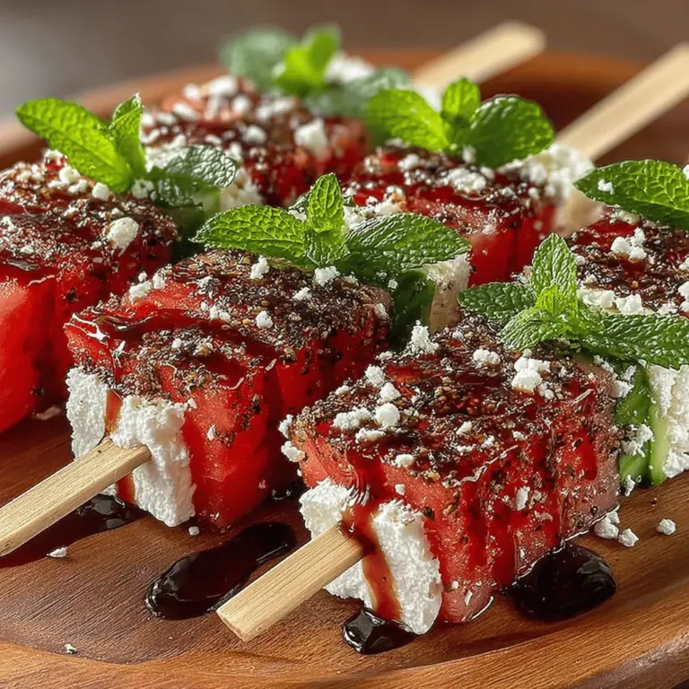 Die Erfrischenden Melonen-Feta-Spieße sind der perfekte Sommer-Snack, der nicht nur erfrischt, sondern auch die Geschmacksknospen erfreut. Diese leichten und bunten Häppchen kombinieren die Süße von saftiger Wassermelone mit dem salzigen, cremigen Geschmack von Feta-Käse, abgerundet durch die Frische von Minze und einen Hauch von Balsamico-Glasur. Ideal für Grillpartys, Picknicks oder einfach als gesunder Snack zwischendurch – diese Spieße sind ein echter Publikumsliebling.