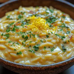 Das cremige Zitronen-Knoblauch-Orzo ist nicht nur ein einfaches Gericht, sondern ein wahres Geschmackserlebnis, das sowohl den Gaumen erfreut als auch das Herz erwärmt. Diese köstliche Pasta-Variante bringt die frischen Aromen von Zitrone und Knoblauch in Kombination mit einer cremigen Sauce zur Geltung, die das Orzo perfekt umhüllt. Das Gericht ist ideal für jede Gelegenheit, sei es ein schnelles Abendessen unter der Woche oder ein elegantes Gericht für Gäste. Es vereint frische Zutaten mit einer einfachen Zubereitung und ist somit ein Genuss, den jeder Kochliebhaber ausprobieren sollte.