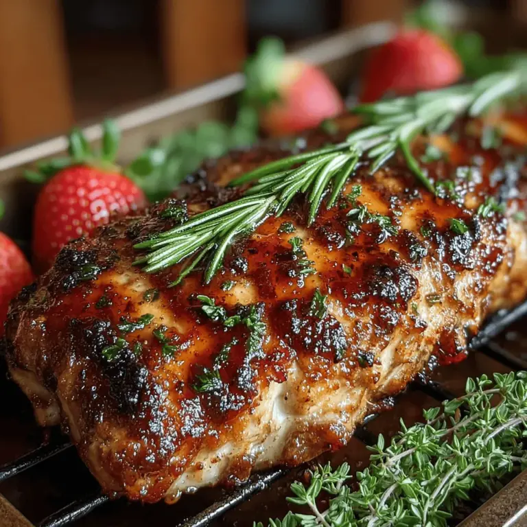 Der süßsauerer Erdbeer-glasierte Truthahn ist nicht nur ein einfaches Gericht, sondern eine kulinarische Symphonie, die frische Aromen und herzhafte Noten vereint. Dieses Rezept ist perfekt für festliche Anlässe wie Thanksgiving oder Weihnachtsfeiern, wenn man seine Gäste mit einem besonderen Gericht verwöhnen möchte. Die Kombination aus saftigen Erdbeeren und dem zarten Fleisch des Truthahns bietet eine unerwartete, aber köstliche Geschmackskombination, die jeden Gaumen erfreut.