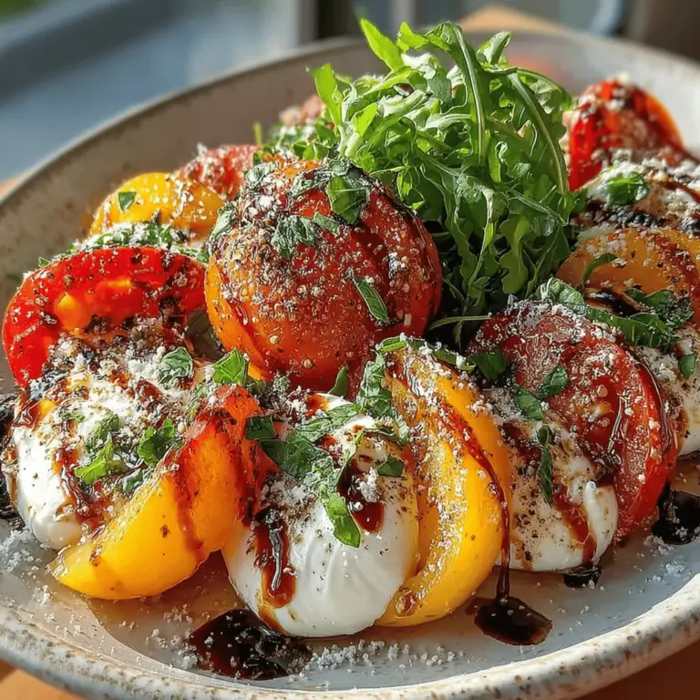 Der Süße Sommer-Pfirsich Caprese-Salat ist ein erfrischendes Gericht, das die Aromen des Sommers perfekt einfängt. In der italienischen Küche ist die Caprese ein klassisches Rezept, das traditionell aus frischen Tomaten, Mozzarella und Basilikum besteht. Diese Kombination wird durch die Zugabe von saftigen, reifen Pfirsichen auf ein neues Level gehoben. Die süße Fruchtigkeit der Pfirsiche harmoniert wunderbar mit dem milden Geschmack des Mozzarella und dem aromatischen Basilikum.