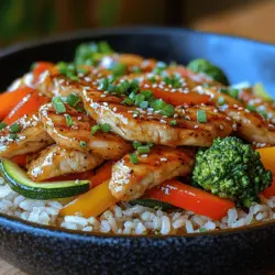 Das Bunte Hähnchen-Gemüse-Wok-Gericht ist ein klassisches Beispiel für die köstliche Kombination aus gesundem Gemüse und zartem Hähnchenfleisch. Dieses Gericht ist nicht nur nährstoffreich, sondern auch schnell und einfach zuzubereiten, was es perfekt für hektische Wochentage macht. Der Wok ist eine hervorragende Kochmethode, um in kürzester Zeit Aromen zu intensivieren und die Nährstoffe der Zutaten zu bewahren. Mit seinen leuchtenden Farben und aromatischen Gewürzen erfreut sich dieses Gericht großer Beliebtheit in vielen Küchen weltweit und bietet eine köstliche Möglichkeit, frisches Gemüse in die Ernährung zu integrieren.