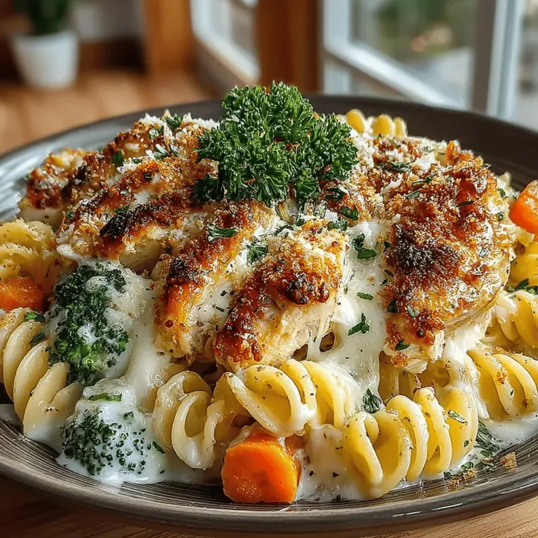 Der Goldene Parmesan-Kräuter-Hühnchen-Nudeln-Auflauf ist ein wahres Soulfood, das nicht nur den Gaumen erfreut, sondern auch die Seele wärmt. Dieses Rezept vereint zarte Hühnchenstücke, al dente Nudeln und eine cremige Käse-Sauce zu einem köstlichen Auflauf, der sich perfekt für Familienessen, Feierlichkeiten oder einfach für einen gemütlichen Abend eignet. Die Kombination aus frischen Zutaten und aromatischen Kräutern sorgt dafür, dass jeder Bissen ein Geschmackserlebnis ist, das Erinnerungen weckt und Freude bringt.