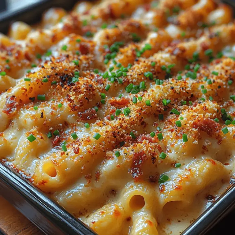 Cremige Bacon Bliss Mac & Cheese ist nicht nur ein einfaches Gericht, sondern ein wahres Fest für die Sinne. Diese köstliche Kombination aus zartgekochten Makkaroni, einer reichhaltigen Käsesauce und knusprigem Bacon ist der Inbegriff von Komfortessen. Ob als familienfreundliches Abendessen, für eine gesellige Runde mit Freunden oder als Herzstück eines besonderen Anlasses – dieses Rezept wird immer wieder für Begeisterung sorgen.