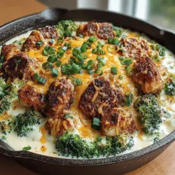 Wenn Sie auf der Suche nach einem schnellen, schmackhaften und nahrhaften Abendessen sind, dann ist die Käsige Ranch-Hühnchen-Brokkoli-Pfanne genau das Richtige für Sie! Dieses Gericht vereint zarte Hähnchenbruststücke, frischen oder gefrorenen Brokkoli und eine cremige Ranch-Dressing-Soße, die mit geschmolzenem Cheddar-Käse gekrönt wird. Perfekt für geschäftige Wochentage, bietet es eine ausgewogene Kombination aus Protein und Gemüse, die sowohl Erwachsene als auch Kinder begeistern wird.