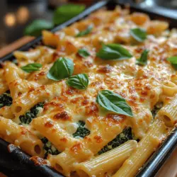 Was dieses Rezept vom Rest abhebt, ist die Kombination aus frischen Zutaten und den reichhaltigen, cremigen Texturen, die beim Backen entstehen. Die Ricotta- und Mozzarella-Käse sorgen nicht nur für ein cremiges Mundgefühl, sondern auch für eine unwiderstehliche Käsekruste, die beim Überbacken entsteht. Hinzu kommt der frische Spinat, der dem Gericht eine gesunde Note verleiht und gleichzeitig für eine schöne grüne Farbe sorgt. Egal, ob Sie ein Gericht für die Familie zubereiten oder Gäste bewirten möchten, dieser Auflauf wird bestimmt beeindrucken.