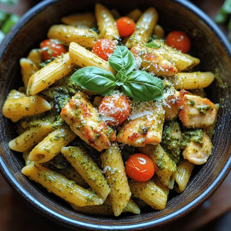 Die cremige Pesto-Hühnchen-Penne ist ein Gericht, das sowohl in der italienischen Küche als auch in der modernen Hausmannskost einen festen Platz hat. Dieses Rezept vereint die Aromen von frischem Basilikum-Pesto und zartem Hühnchen in einer cremigen Soße, die perfekt mit der al dente gekochten Penne harmoniert. Es ist nicht nur ein Fest für die Sinne, sondern auch ein wahrer Genuss für die Seele, da es die wohlige Wärme und den Komfort von selbstgemachtem Essen verkörpert.
