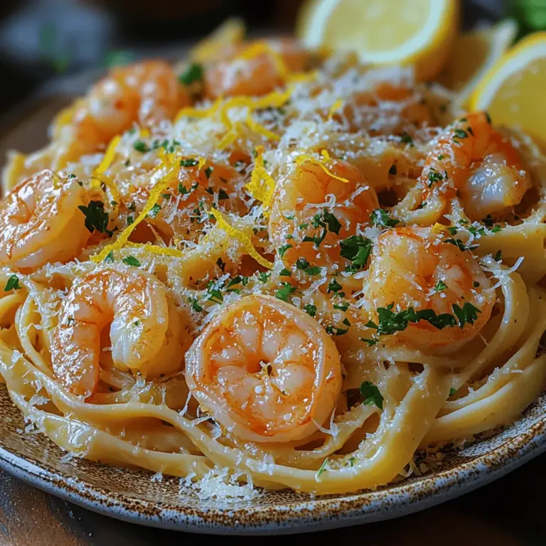 Lust auf ein Gericht, das sowohl einfach zuzubereiten als auch voller Geschmack ist? Die Zesty Lemon Butter Shrimp Pasta ist genau das! Diese köstliche Kreation kombiniert zarte Garnelen mit einer erfrischenden Zitronensauce und perfekt al dente Fettuccine. Ursprünglich aus der italienischen Küche stammend, hat sich dieses Rezept durch die Kombination aus frischen Zutaten und der klassischen Zubereitungsmethode schnell zu einem Favoriten vieler Haushalte entwickelt. Es eignet sich hervorragend für ein schnelles Abendessen unter der Woche oder für besondere Anlässe, bei denen man seine Gäste beeindrucken möchte.