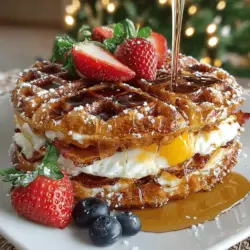 Die goldenen Buttermilch-Waffel Frühstücks-Slider sind mehr als nur ein einfaches Frühstück – sie sind eine kulinarische Umarmung, die den perfekten Mix aus herzhaft und süß bietet. Diese kleinen, aber feinen Slider vereinen die fluffige Textur von Waffeln mit dem herzhaften Geschmack von Speck und dem köstlichen, schmelzenden Cheddar-Käse. Ob für ein gemütliches Wochenende oder ein besonderes Frühstück mit der Familie, diese Waffel-Slider sind die ideale Wahl.