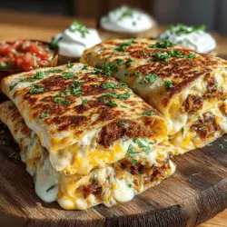 Die Käse-Hatch-Chili-Hühnchen-Quesadillas sind ein wahrer Genuss für alle Liebhaber der herzhaften mexikanischen Küche. Dieses Rezept kombiniert zartes, zerrupftes Hühnchen mit zwei geschmolzenen Käsesorten, feurigen Hatch-Grünchilis und aromatischen Gewürzen, um eine Quesadilla zu kreieren, die sowohl schmackhaft als auch sättigend ist. Die Kombination von Pepper Jack-Käse und scharfem Cheddar sorgt für eine perfekte Balance zwischen Cremigkeit und Würze, während die gerösteten Chilis dem Gericht einen einzigartigen, rauchigen Geschmack verleihen.