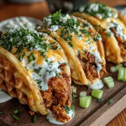 Mini Buffalo Chicken Waffle Tacos sind die perfekte Kombination aus herzhaftem Geschmack und kreativer Präsentation. Dieses Gericht bringt die traditionellen Aromen von Buffalo Chicken Wings in eine neue, aufregende Form, die sowohl für Partys als auch für ein entspanntes Familienessen geeignet ist. Die Idee, Waffeln als Taco-Schalen zu verwenden, sorgt nicht nur für einen spannenden Twist, sondern bietet auch eine köstliche Möglichkeit, das Geflügelgericht zu genießen.
