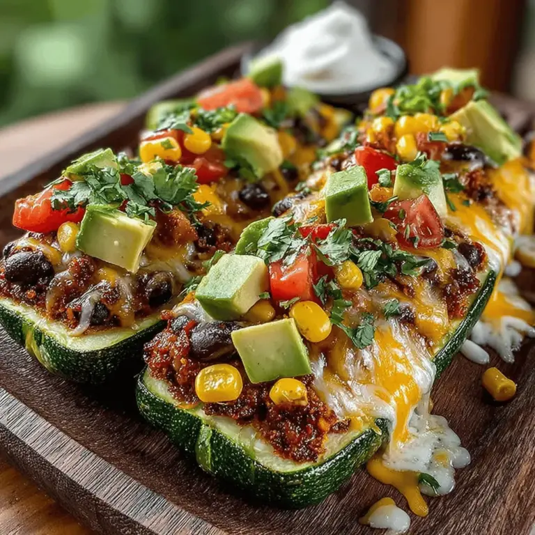 Willkommen in der Welt der kreativen und gesunden Snacks! Zesty Zucchini Nacho Boats sind nicht nur ein wunderbares Beispiel für eine gesunde, Gemüse-basierte Snack-Option, sondern sie bringen auch aufregende Aromen und Texturen auf Ihren Tisch. Diese Nacho-Boote sind die perfekte Kombination aus herzhaft und frisch, ideal für Partys, als Vorspeise oder sogar als leichtes Abendessen. Was dieses Gericht besonders macht, ist die Kombination aus saftigen Zucchini und einer reichhaltigen Füllung aus schwarzen Bohnen, frischen Tomaten und scharfem Cheddar-Käse. Diese Zutaten sorgen nicht nur für einen vollen Geschmack, sondern auch für eine Reihe gesundheitlicher Vorteile.