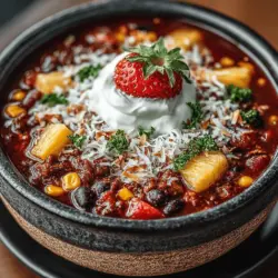 Das Langsame Kochzeit Frucht-Pizza Chili ist eine aufregende und einzigartige Variante des traditionellen Chilis, die mit einer interessanten Kombination aus herzhaften und fruchtigen Aromen spielt. In den letzten Jahren hat dieses Rezept an Beliebtheit gewonnen, da es nicht nur köstlich, sondern auch einfach zuzubereiten ist. Es eignet sich hervorragend für gesellige Anlässe, wie Spieltage oder Familienfeiern, und bringt eine erfrischende Wendung in die klassische Chili-Rezeptur.