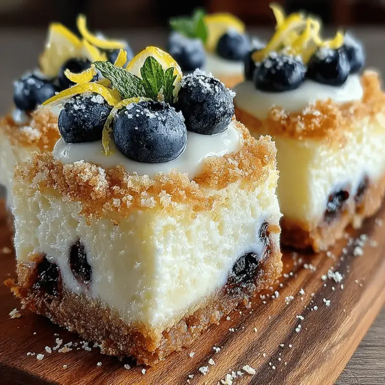 Die Zesty Lemon Blueberry Bliss Bars sind nicht nur ein Genuss für den Gaumen, sondern auch ein wahrer Augenschmaus. Dieses Rezept hat sich in den letzten Jahren als beliebtes Dessert etabliert, das sowohl gesund als auch köstlich ist. Die Kombination aus frischen Heidelbeeren und der spritzigen Frische von Zitrone macht diese Bars zu einer perfekten Wahl für jede Jahreszeit. Egal, ob als Snack für unterwegs, als süßes Mitbringsel für eine Feier oder einfach als Leckerei für den Nachmittagskaffee – diese Bars erfreuen sich großer Beliebtheit und sind schnell zubereitet.