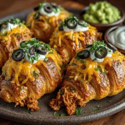 Die Mini Chicken Taco Croissant Bites sind der perfekte Snack für jede Gelegenheit – sei es eine Feier, ein gemütlicher Abend mit Freunden oder einfach nur zum Genießen an einem entspannten Sonntag. Diese kleinen Häppchen kombinieren die besten Aromen von Tacos mit der zarten, buttrigen Textur von Croissants. Dank ihrer Handlichkeit sind sie nicht nur schmackhaft, sondern auch äußerst praktisch. Die Beliebtheit von gefüllten Croissants ist in den letzten Jahren rasant gestiegen, und diese köstliche Variante wird zweifellos auch Ihre Gäste begeistern.