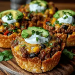 Taco-Tassen sind eine kreative und köstliche Variante traditioneller Tacos, die in der heutigen kulinarischen Welt immer beliebter werden. Diese kleinen, knusprigen Tassen aus Wonton-Wrapper sind nicht nur optisch ansprechend, sondern auch vielseitig und einfach zuzubereiten. In diesem Rezept kombinieren wir würziges Rinder- oder Putenhackfleisch mit den einzigartigen Aromen von Hatch-Grünen Chilis, schwarzen Bohnen und frischem Gemüse. Ideal für Partys, als Fingerfood oder einfach für ein schnelles Abendessen – diese Taco-Tassen werden Ihre Gäste begeistern und sind ein Hit bei der ganzen Familie.